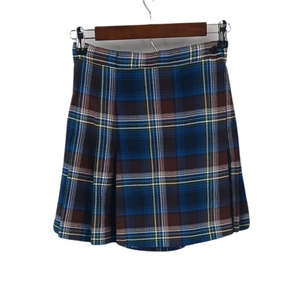 Vintage The Limited Blue Brown Plaid School Girl Mini Skirt Skort Academia Sz XS - Picture 1 of 5